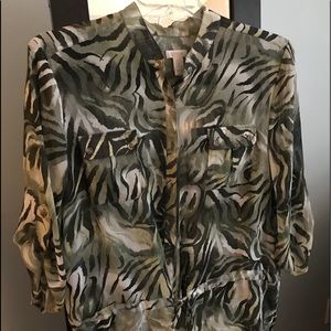 Chico’s green multi color, animal print shirt
